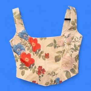 PrettyLittleThing Floral Corset Top Size US 6 Cream Botanical Butterfly Print